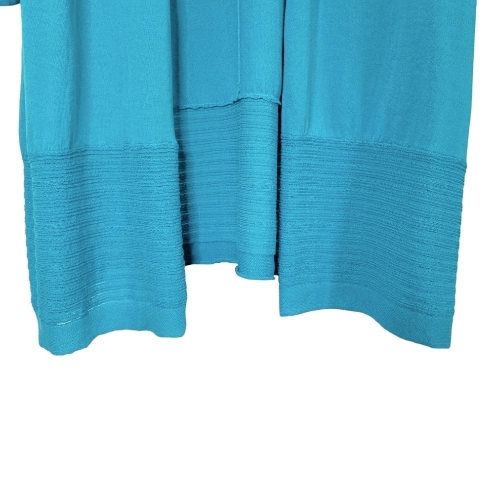 Chico's Stitch-Detail Open Front Mid-Length Cardigan Sweater Women's L Turquoise - Picture 2 of 9